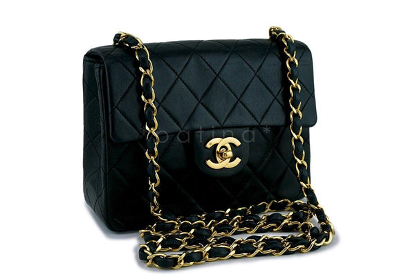 Chanel Black Classic Quilted Square Mini 2.55 Flap Bag 24k Gold Plated - Boutique Patina
