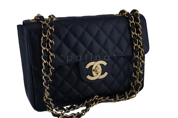 Chanel Black Caviar Vintage Jumbo Classic 2.55 Flap Bag 24k GHW - Boutique Patina