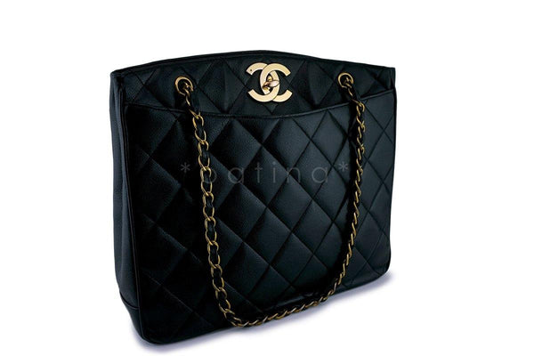 Chanel Large Black Vintage Caviar Jumbo CC Shopper Tote Bag - Boutique Patina