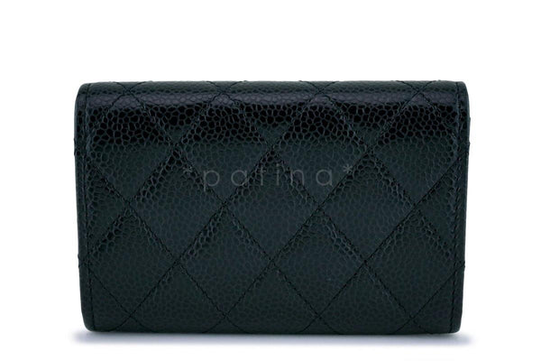 NWT Chanel Black Caviar Compact Flap Snap Card Holder Wallet Case - Boutique Patina