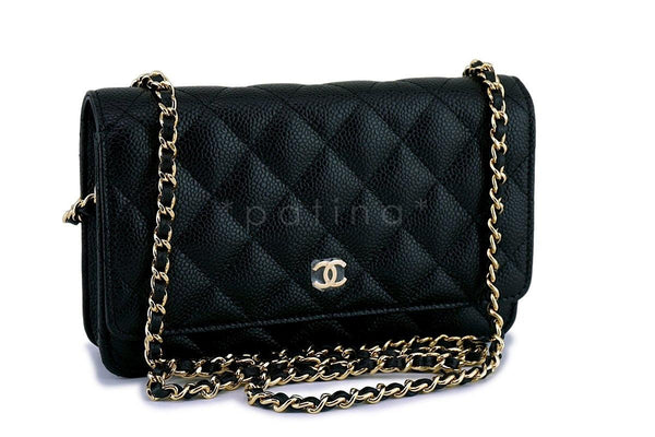 New Chanel Black Caviar Classic Quilted WOC Wallet on Chain Flap Bag GHW - Boutique Patina