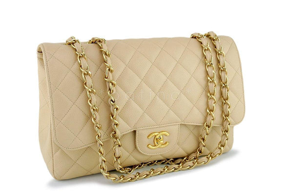 Chanel Beige Clair Caviar Jumbo 2.55 Classic Flap Bag GHW - Boutique Patina