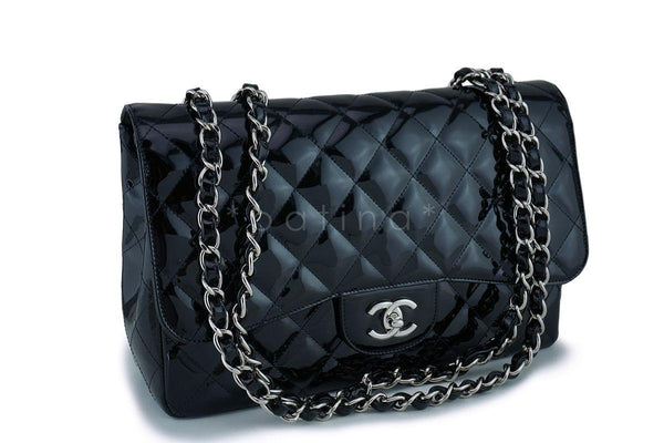 Chanel Black Patent Jumbo Classic Flap Bag SHW - Boutique Patina
