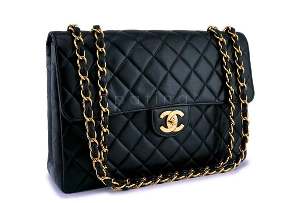 Chanel Black Lambskin Jumbo Quilted Classic 2.55 Flap Bag 24k GHW - Boutique Patina