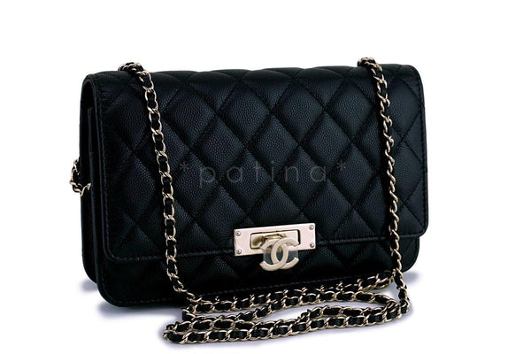 New Chanel Black Caviar Golden Class Classic Wallet on Chain WOC Flap Bag - Boutique Patina
