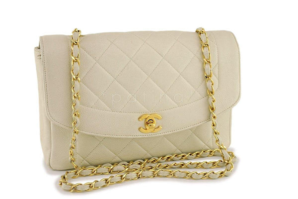 Chanel Vintage Light Beige Caviar Quilted Classic "Diana" Flap Bag - Boutique Patina