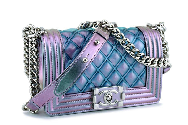 NWT 18S Chanel Purple Patent Mermaid Rainbow Classic Small Boy Flap Bag - Boutique Patina