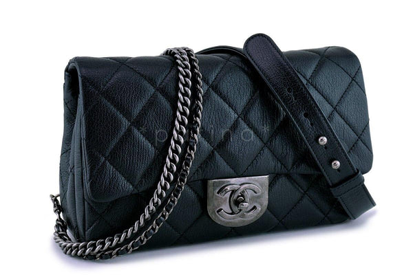Chanel Black Grained Medium Double Carry Classic Flap Bag - Boutique Patina