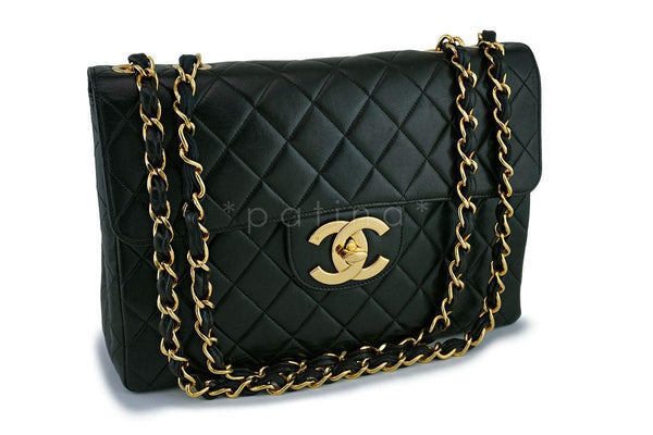 Chanel Vintage Black Lambskin Jumbo Flap Bag 24k GHW - Boutique Patina
