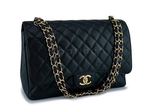 Chanel Black Caviar Maxi Quilted Classic Jumbo XL Double Flap Bag GHW - Boutique Patina