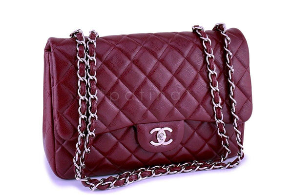 Chanel Wine Red Caviar Jumbo Classic Flap Bag SHW - Boutique Patina