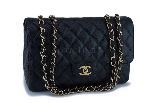 Chanel Black Caviar Jumbo Classic Flap Bag 24k GHW - Boutique Patina
