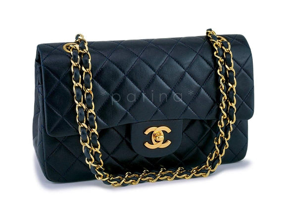 Chanel Small Blue-Black Classic Lambskin Double Flap Bag - Boutique Patina