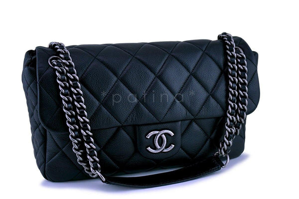 Chanel Black Caviar Jumbo-sized Quilted Flap Bag RHW - Boutique Patina