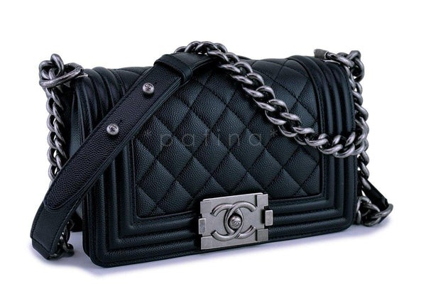 New Chanel Black Caviar Small Boy Classic Flap Bag RHW - Boutique Patina