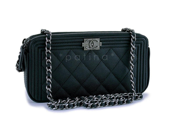NIB Chanel Black Caviar Boy Double Zip Wallet on Chain Clutch WOC Bag - Boutique Patina