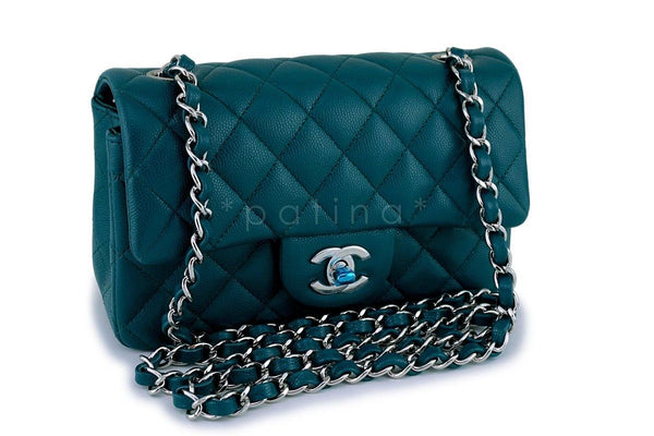 New Chanel 18B Dark Turquoise Caviar Rectangular Mini Flap Bag SHW - Boutique Patina