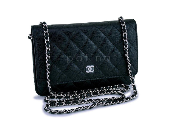 New Chanel Black Caviar Classic Wallet on Chain WOC Flap Bag SHW - Boutique Patina