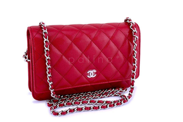 New 18B Chanel Red-Pink Caviar Classic Wallet on Chain WOC Flap Bag - Boutique Patina