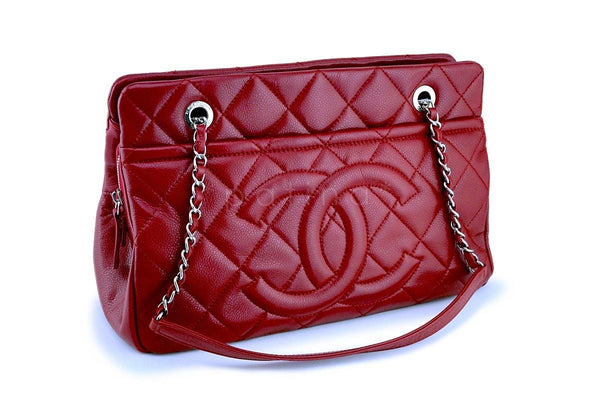 Chanel Red Caviar Timeless Classic Logo Tote Bag SHW - Boutique Patina