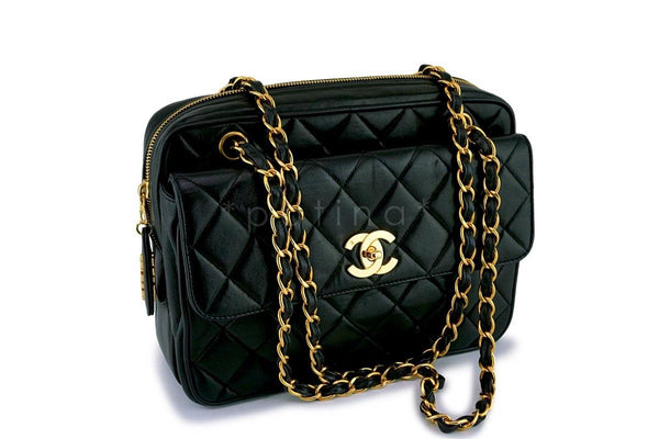 Chanel Vintage Black Lambskin Camera Flap Tote Bag GHW - Boutique Patina
