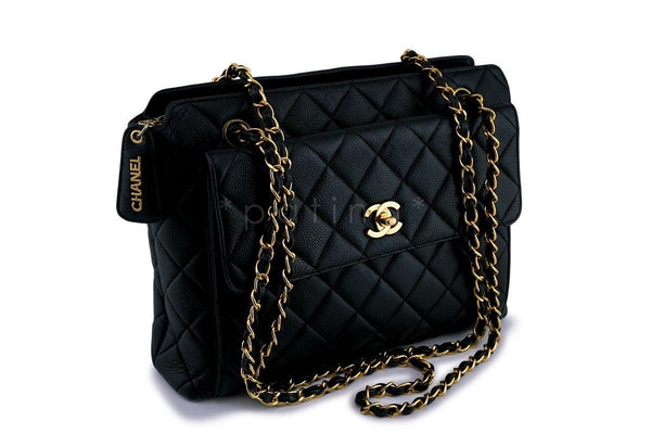 Chanel Vintage Black Caviar Flap Tote Bag 24k GHW - Boutique Patina