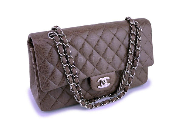 Chanel Taupe Beige Caviar Medium Classic Double Flap Bag SHW - Boutique Patina