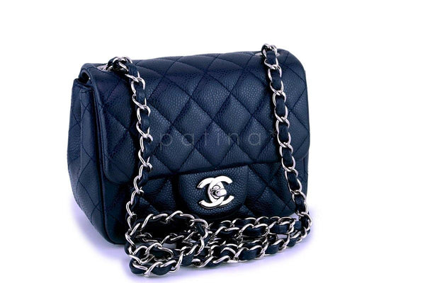 Chanel Navy Blue Caviar Square Mini Classic Flap Bag SHW - Boutique Patina