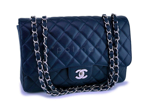Chanel Navy Blue Caviar Jumbo Classic Flap Bag SHW - Boutique Patina