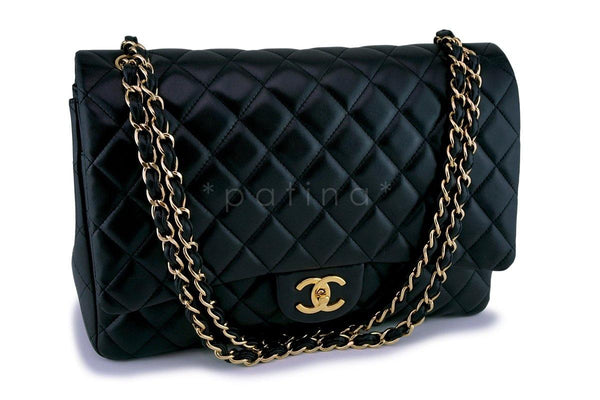 Chanel Black Lambskin Classic Maxi Double Flap Bag GHW - Boutique Patina