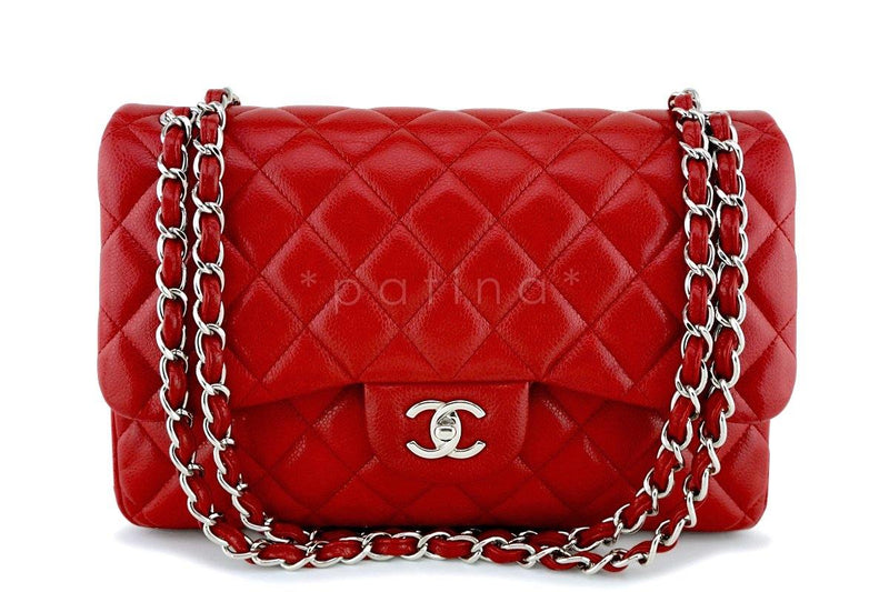 Chanel 11P Red Caviar Jumbo Classic Double Flap Bag SHW - Boutique Patina