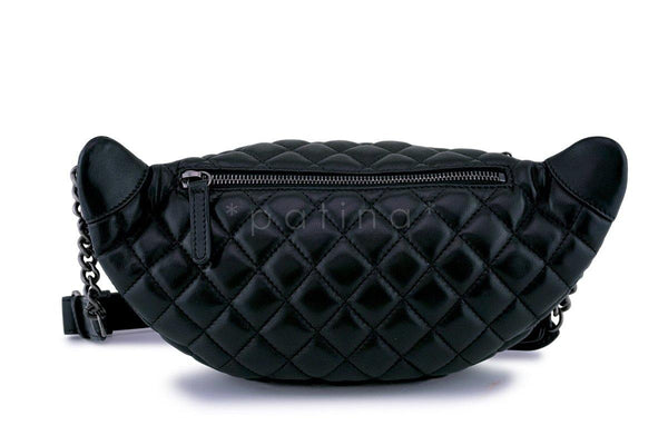 Chanel Black Lambskin Banane Fanny Pack Waist Bag RHW (pristine) - Boutique Patina