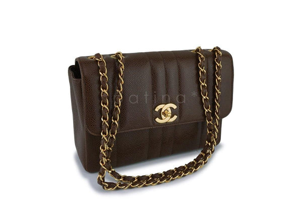 Chanel Vintage Brown Caviar Mademoiselle Classic Small Flap Bag 24k GHW - Boutique Patina