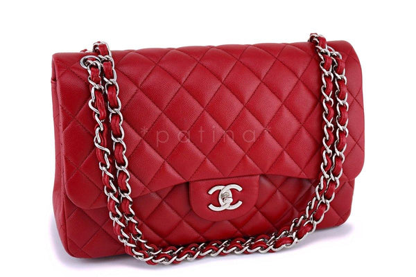 17B Chanel Red Caviar Jumbo Double Flap Bag SHW 63050 - Boutique Patina