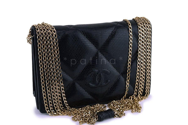 Rare Chanel Vintage Black Lizard Evening Flap Bag 24k GHW - Boutique Patina