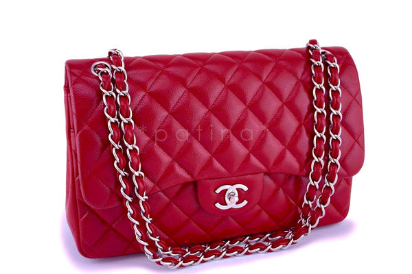 Rare Chanel 12A Red Caviar Classic Jumbo Double Flap Bag SHW - Boutique Patina