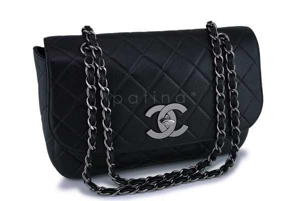 *rare* Chanel Vintage Black Caviar Jumbo Flap Bag RHW - Boutique Patina