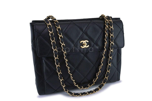 Chanel Vintage Black Caviar Classic Shopper Tote w/Flap Bag 24k GHW - Boutique Patina