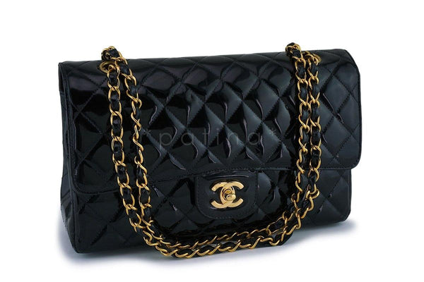 Orijinal İkinci El Chanel Black Quilted Patent Leather Jumbo Classic Double  Flap Bag Deluxe Seconds