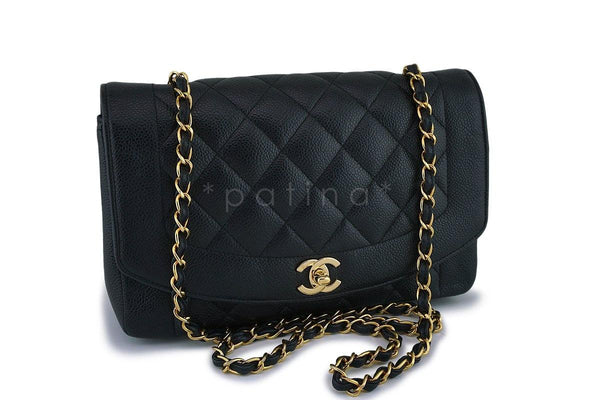 *rare* Chanel Vintage Black Caviar Classic Diana Flap Bag 24k GHW - Boutique Patina