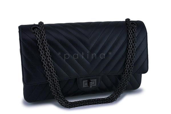 Chanel So Black Chevron Classic Reissue 226 Medium 2.55 Double Flap Bag - Boutique Patina