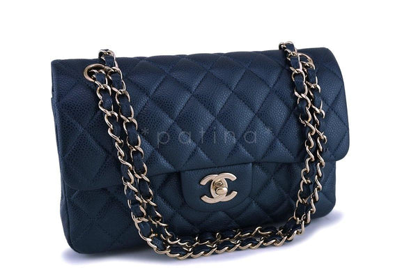 18S Chanel Caviar Iridescent Blue Small Classic Double Flap Bag GHW - Boutique Patina