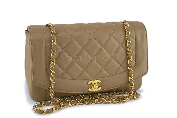 Chanel Vintage Dark Beige Classic Medium Diana Flap Bag 24k GHW - Boutique Patina