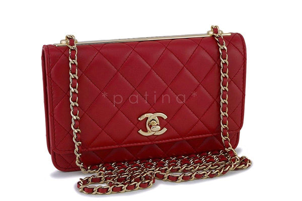NIB 18K Chanel Red Trendy CC Wallet on Chain WOC Mini Flap Bag GHW - Boutique Patina