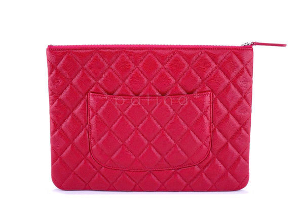 NIB 18B Chanel "Dark Pink" Caviar Red O Case Clutch Pouch Bag SHW - Boutique Patina