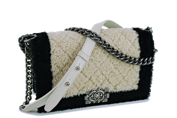 15A Chanel Medium Black/Cream Shearling Classic Boy Flap Bag RHW - Boutique Patina