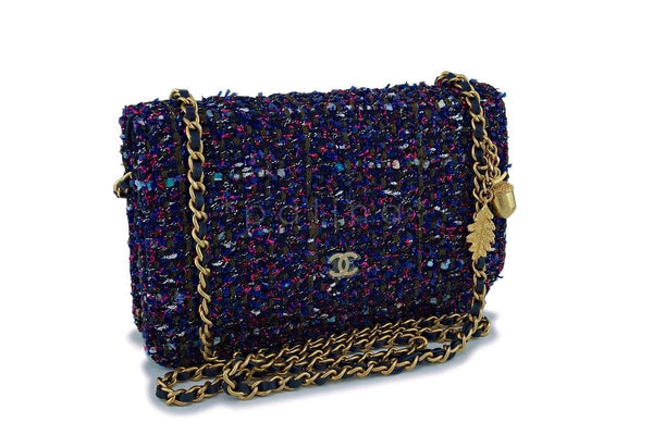 NIB 18K Chanel Purple Tweed Wallet on Chain w/Charms WOC Mini Flap Bag GHW - Boutique Patina