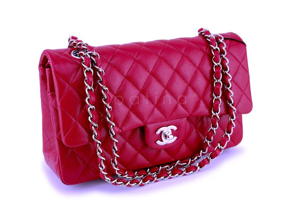 NWT 18B Chanel Red-Pink Caviar Medium Classic Double Flap Bag SHW - Boutique Patina
