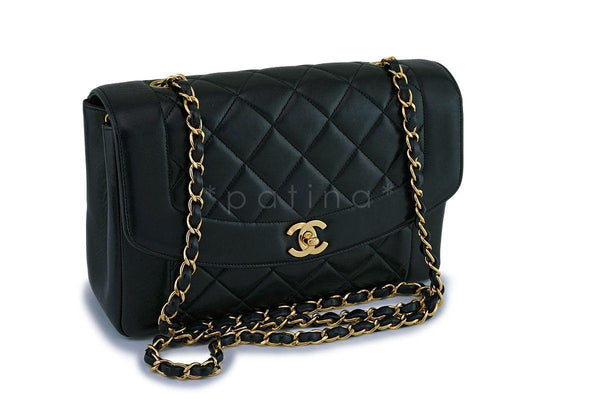 Rare Chanel Vintage Black Medium Classic "pocket" Diana Flap Bag 24k GHW - Boutique Patina