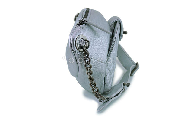 Chanel Silver Calfskin Front Pocket Belt Bag Fanny Pack RHW - Boutique Patina